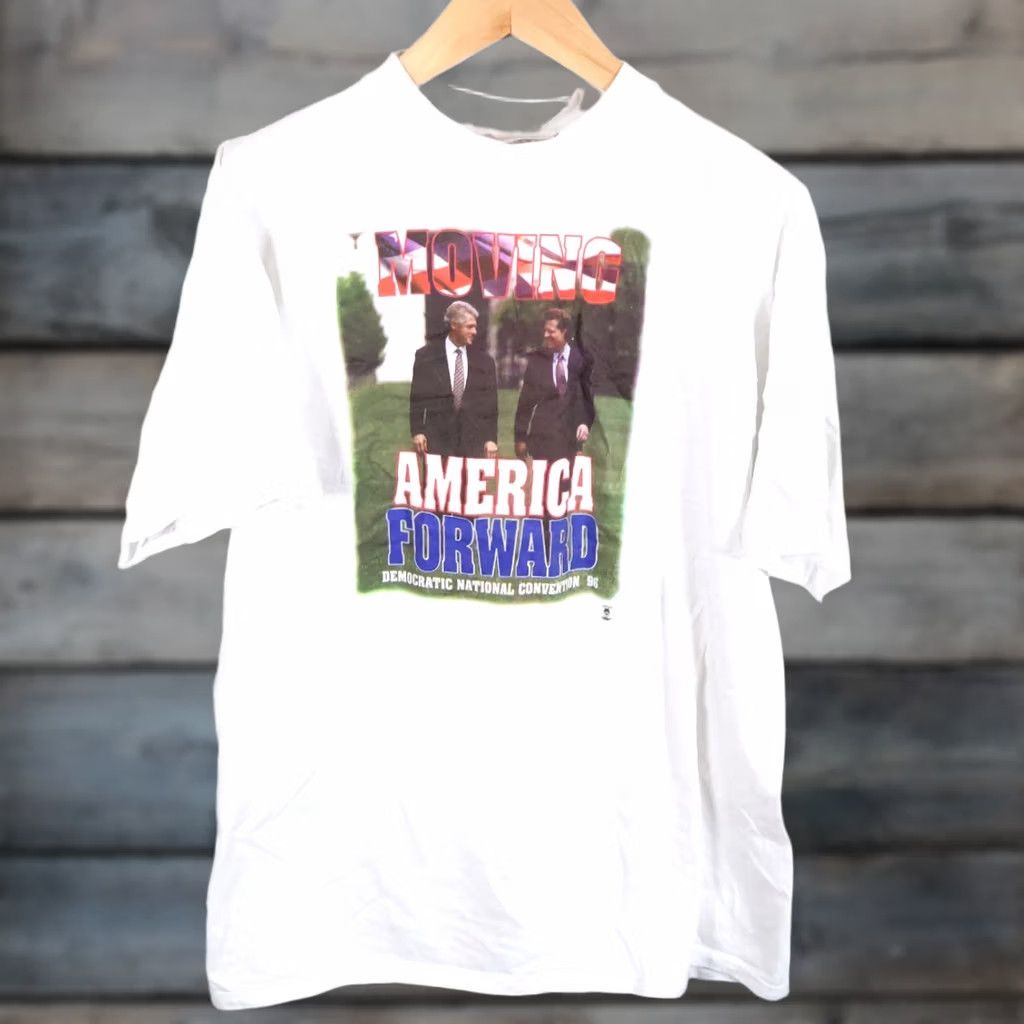 Vintage VINTAGE Clinton Gore Campaign T-Shirt Men's 2XL White Graphic Print 90s VTG 1996 1990s City Patriotic Retro Clothing Size US XXL / EU 58 / 5 - 1 Thumbnail