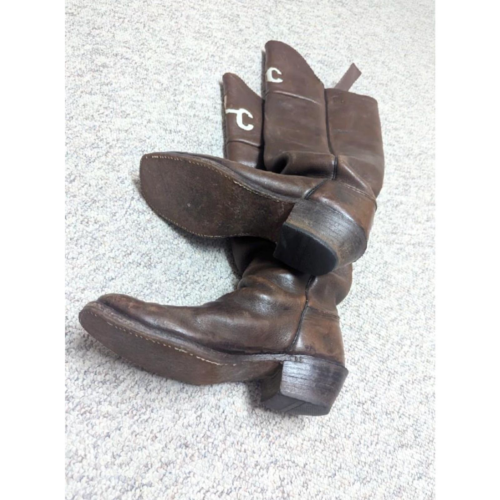 Vintage VINTAGE Buffalo Runner Boots Cowboy Leather 14 Mens Brown Leather Rodeo 23" tall Front 20" tall back US Made Straps Roper Knee-High Men’s Boots Size US 14 / EU 47 - 5 Thumbnail
