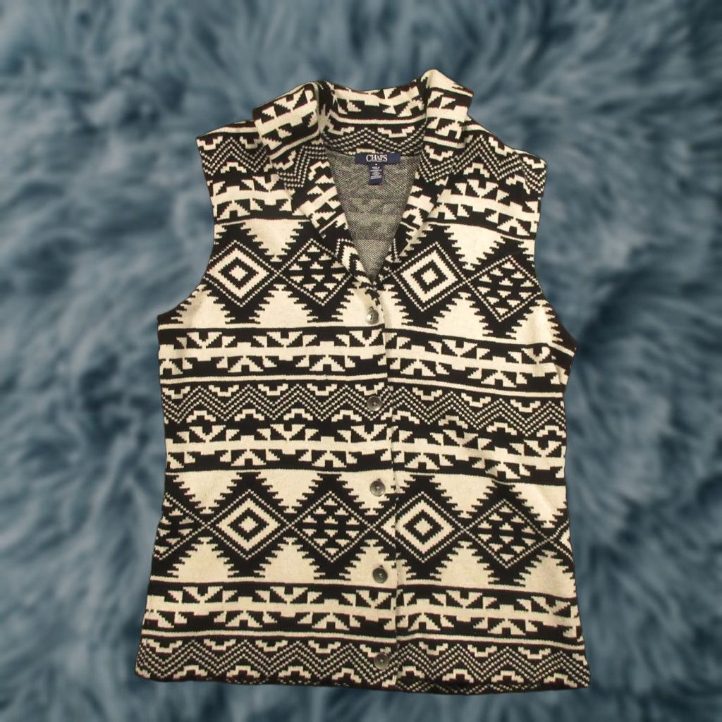Chaps VINTAGE Chaps Sweater Vest Shirt Adults M Black White Southwestern Aztec Cowgirl Western EUC Size M / US 6-8 / IT 42-44 - 1 Thumbnail