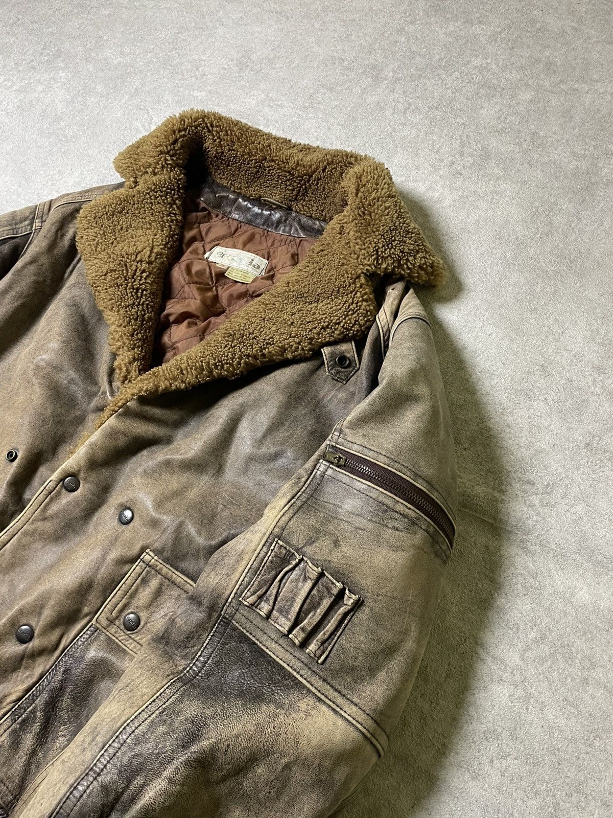 Genuine Leather 70s Multi-pocket Bomber Leather Flight Jacket Military Army Size US L / EU 52-54 / 3 - 3 Thumbnail