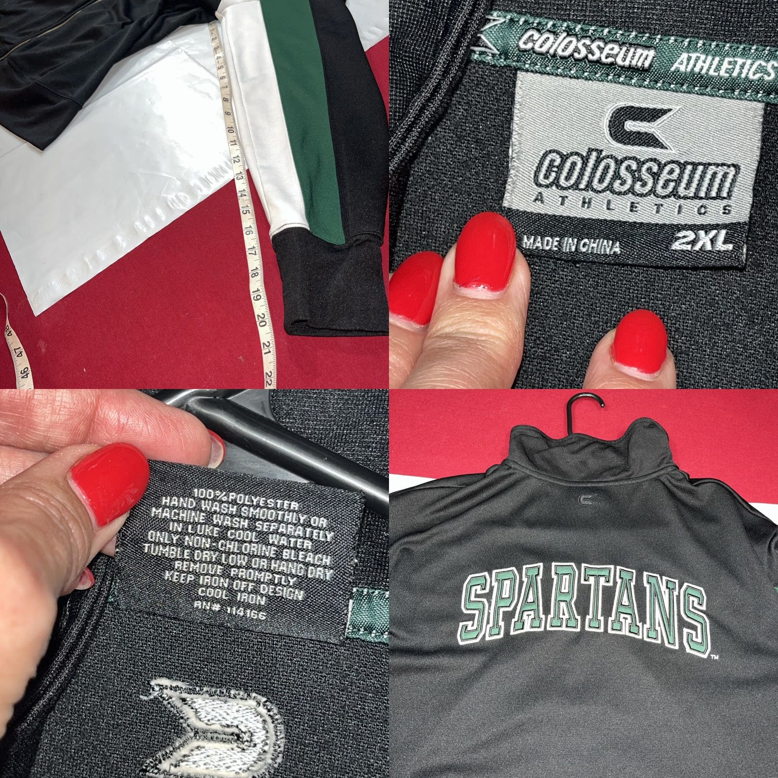 Vintage VINTAGE Colosseum MSU Jacket 2XL Mens Full Zip Spartans Green White Knit Polyester Medium-Length Striped Back Spartans Spellout Front Pockets Size US XXL / EU 58 / 5 - 8 Thumbnail