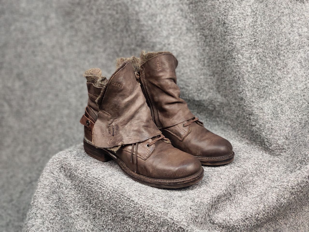 image of Avant Garde A.s.98 Airstep Design Zip Boho Biker Ankle Leather Boots in Brown, Women's