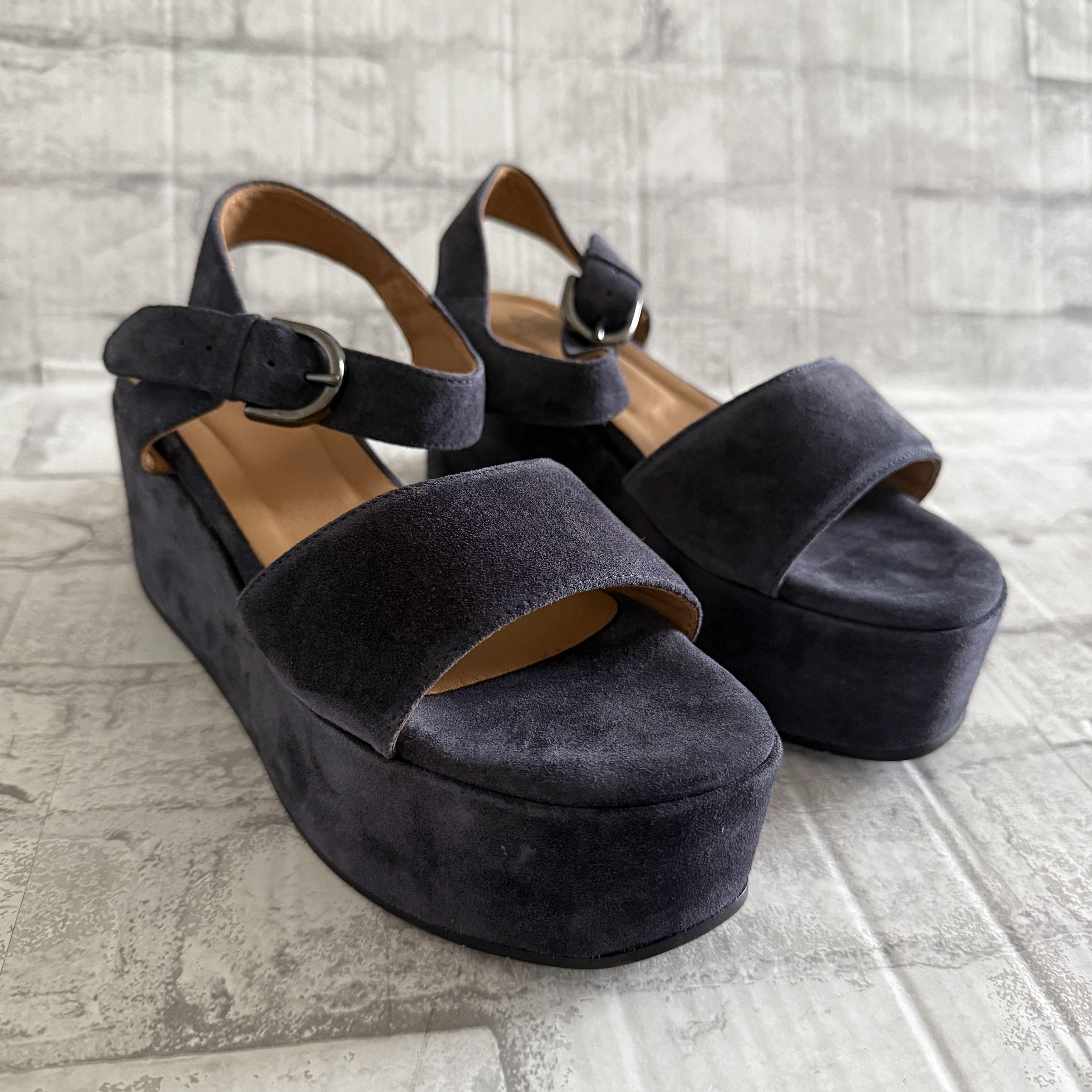 Aquatalia Aquatalia Dinah Navy Suede Water Repellent Platform Wedge Size US 7.5 / IT 37.5 - 2 Thumbnail