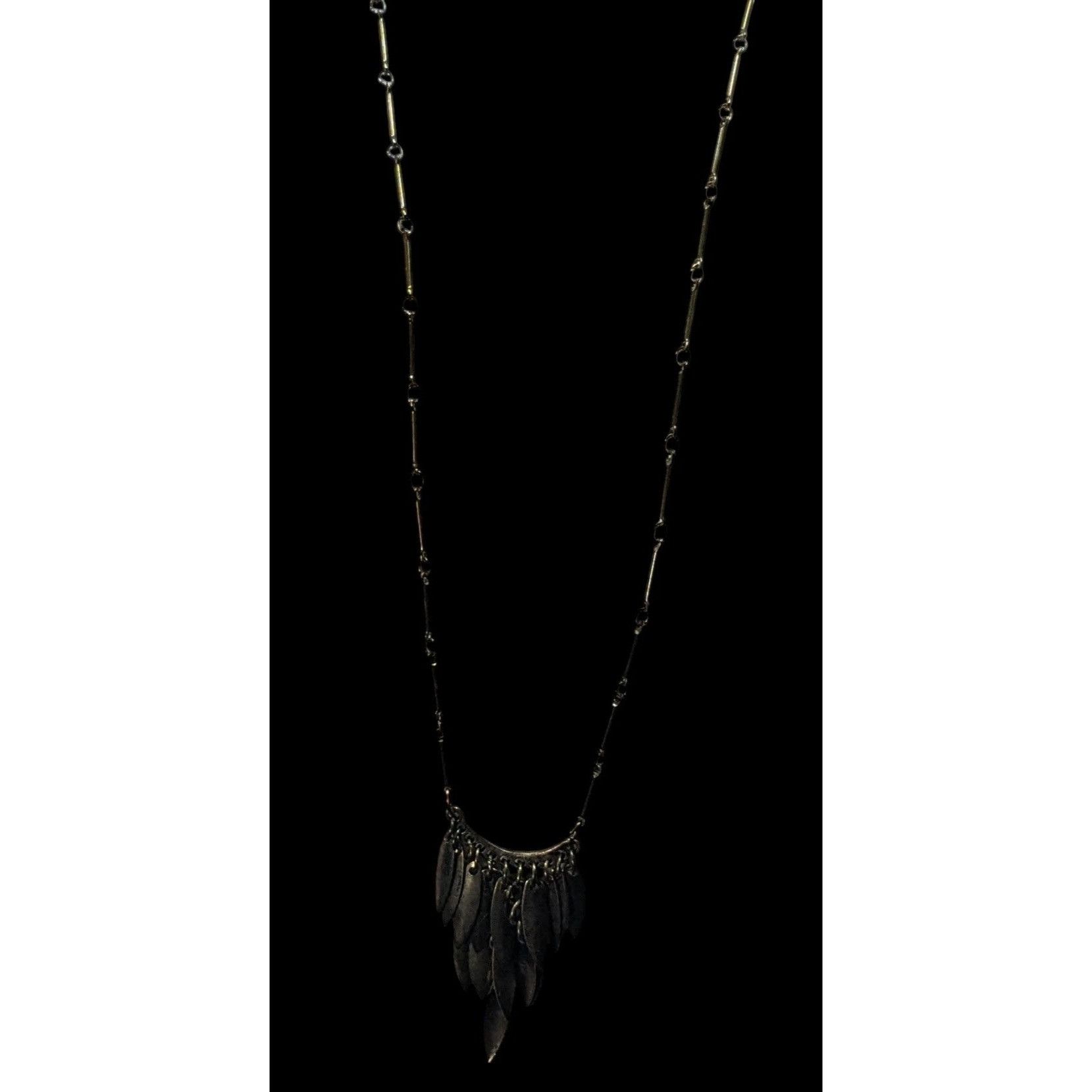 Other Bohemian Fringe Pendant Necklace Antiqued Gold Tone Bar Link Size ONE SIZE - 5 Thumbnail