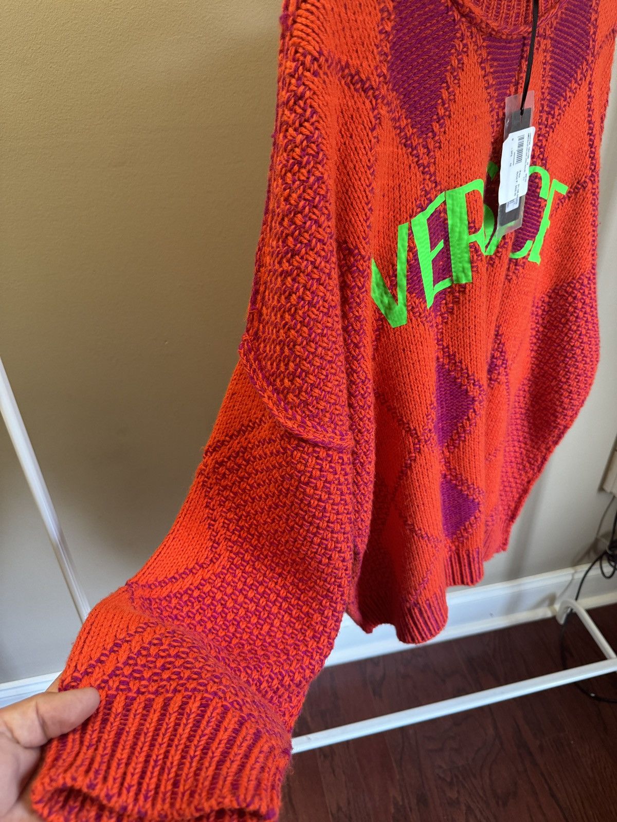 Versace Versace Runway Logo-Appliqué Argyle Knit Sweater Jumper Size US XL / EU 56 / 4 - 4 Thumbnail