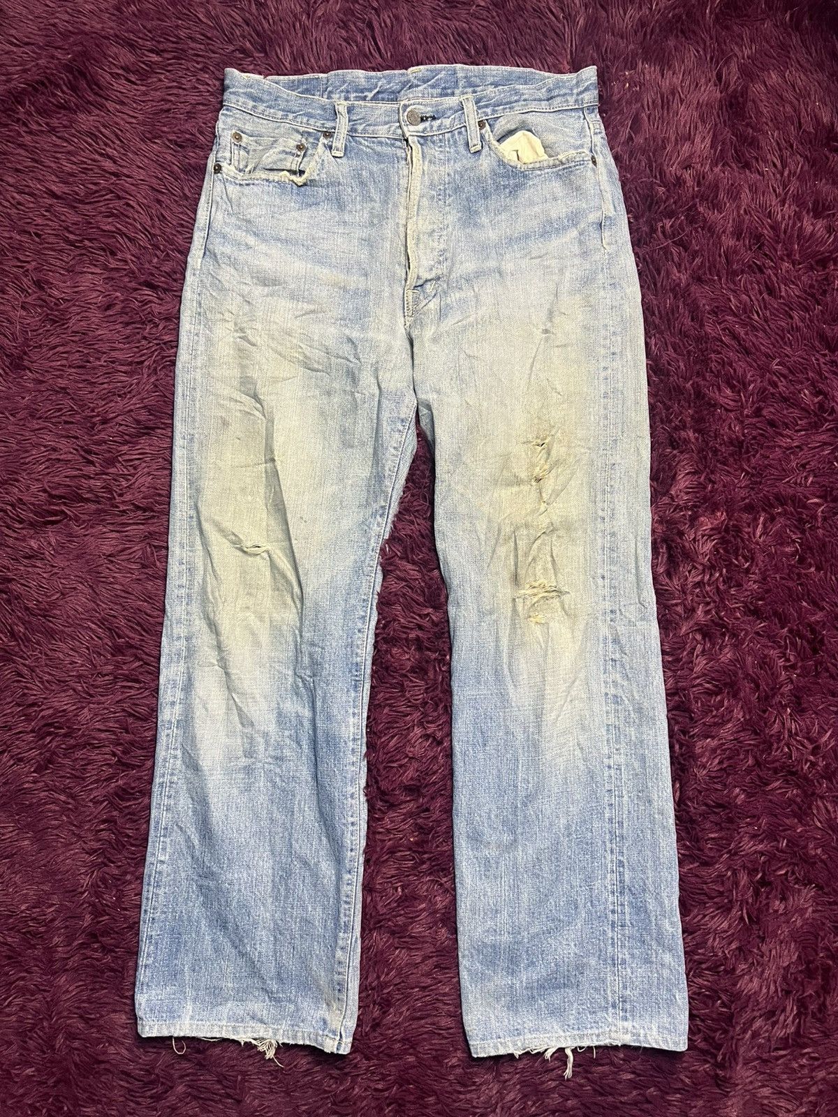 OMNIGOD VTG OMNIGOD Japan Distressed Thrashed Selvage Denim Jean(47) Size US 33 - 1 Thumbnail