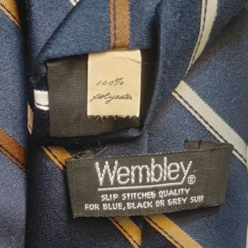 Other Wembley Men's OS Polyester Navy/Gold Stripe Slip Stich Tie Size ONE SIZE - 2 Thumbnail