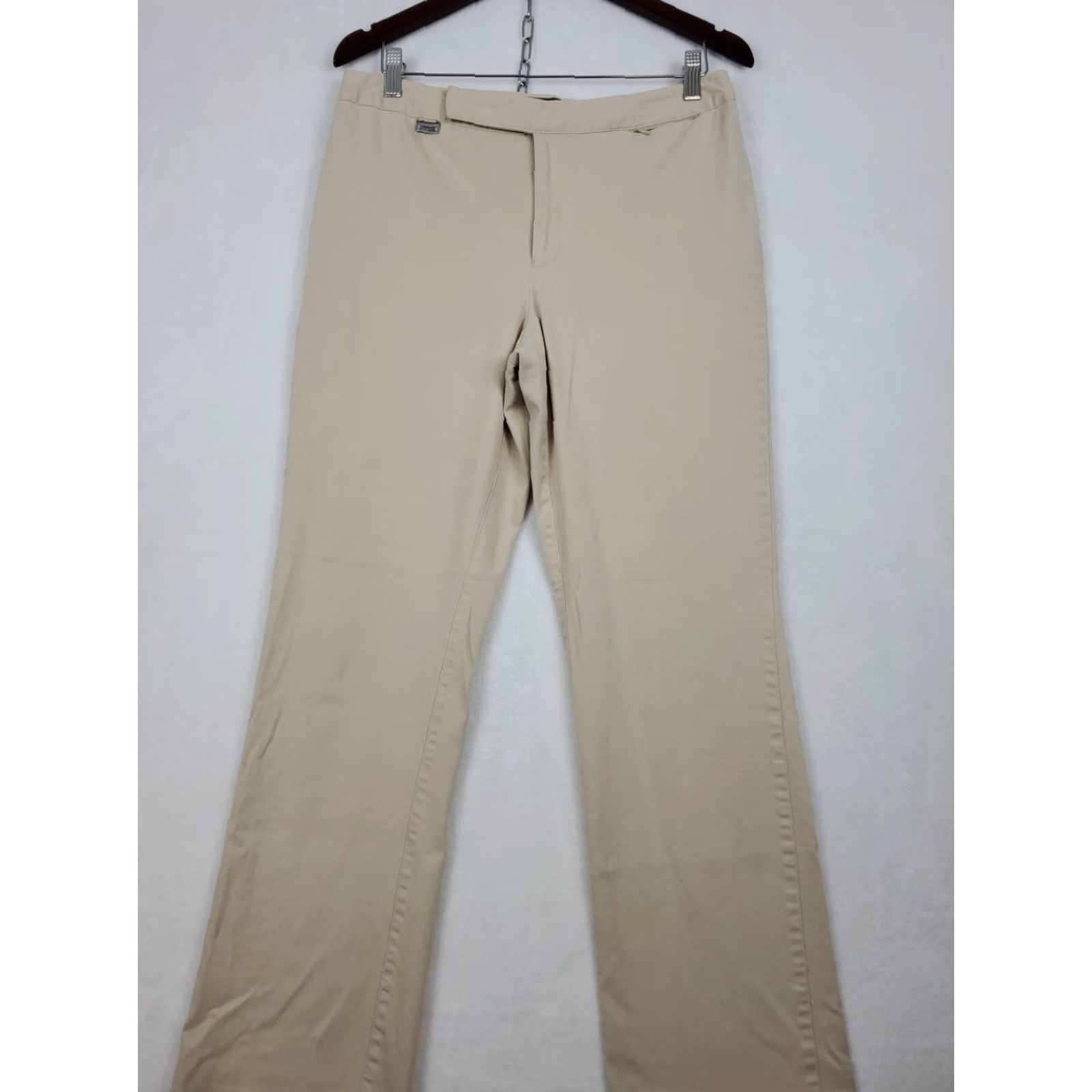 Ralph Lauren VINTAGE? No. Ralph Lauren LRL Straight Wide Leg Dress Pants Tan Brown Women 12 Cotton Knit Zipper Flat Front Regular Rise Medium? Size 34" / US 12 / IT 48 - 2 Thumbnail