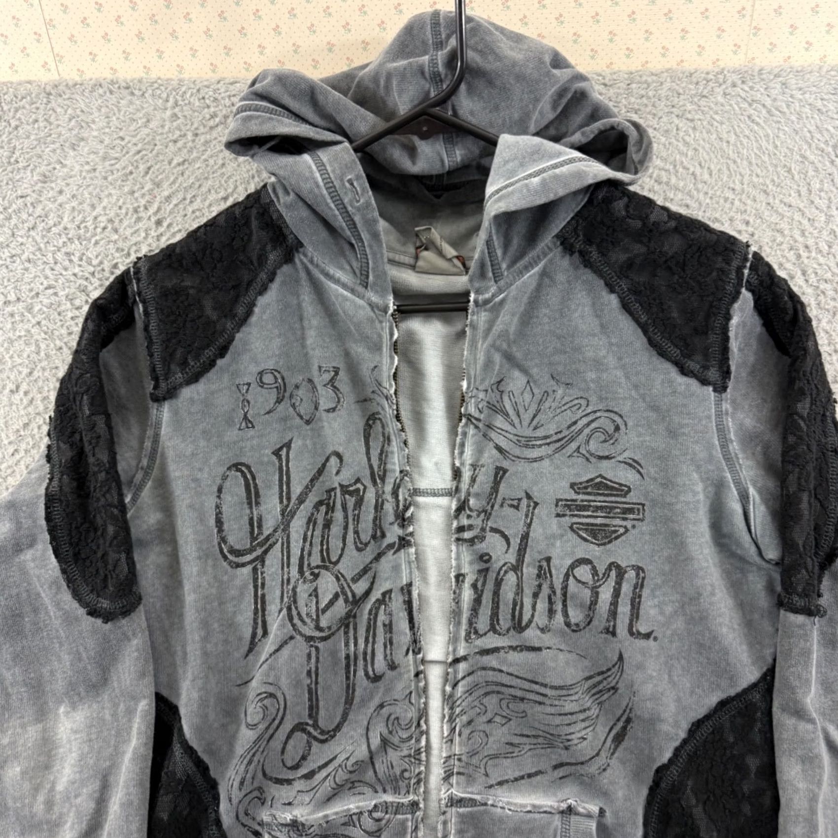 Harley Davidson VINTAGE Harley-Davidson Sweatshirt Womens Large Gray Biker Hoodie Grunge Y2K" Size L / US 10 / IT 46 - 3 Thumbnail