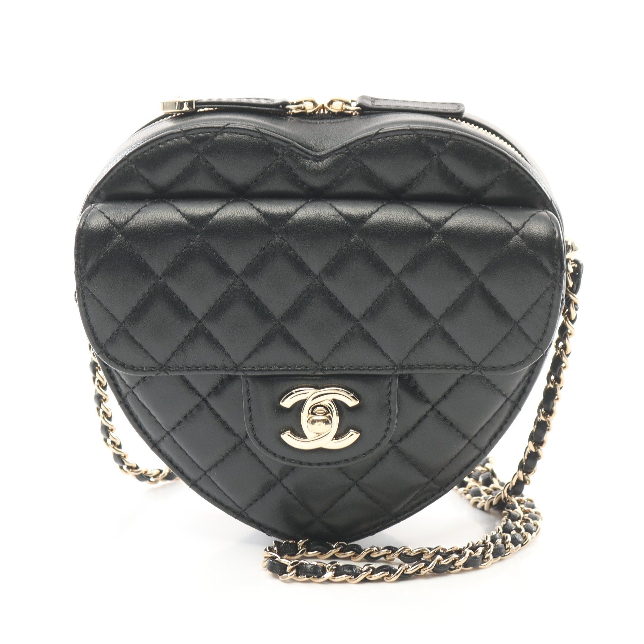 Chanel Chanel Heart Chain Clutch Bag Matelasse Shoulder Lambskin Black Gold Hardware Size ONE SIZE - 1 Thumbnail