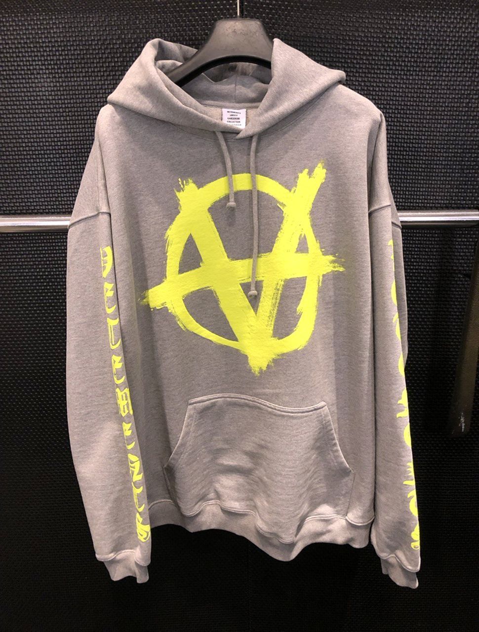 image of Vetements Anarchy Reverse Logo Hoodie in Gray Yellow, Men's (Size Small)