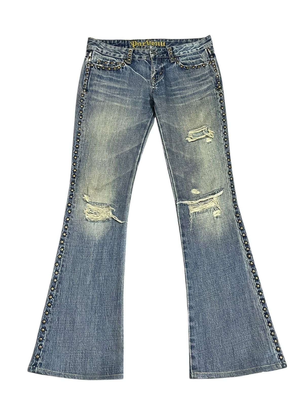 If Six Was Nine Vintage Japanese Crazy Rivet Mad Punk Distressed Flare Jeans Size 30" / US 8 / IT 44 - 15 Thumbnail