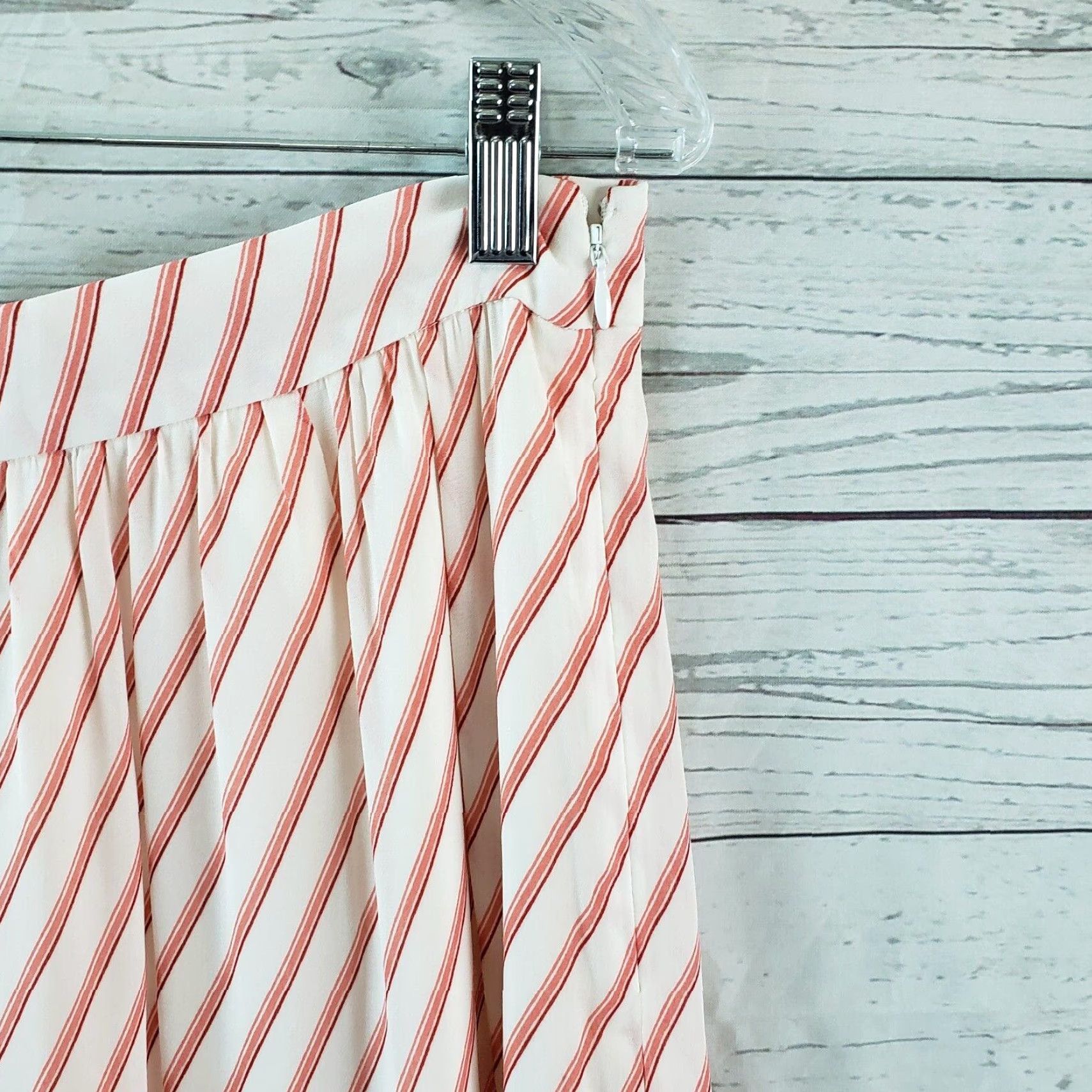 Loft LOFT Ann Taylor Womens Skirt Sz 10 Pink White Stripe Ruffle Hem Side Zip Size 32" / US 10 / IT 46 - 2 Thumbnail