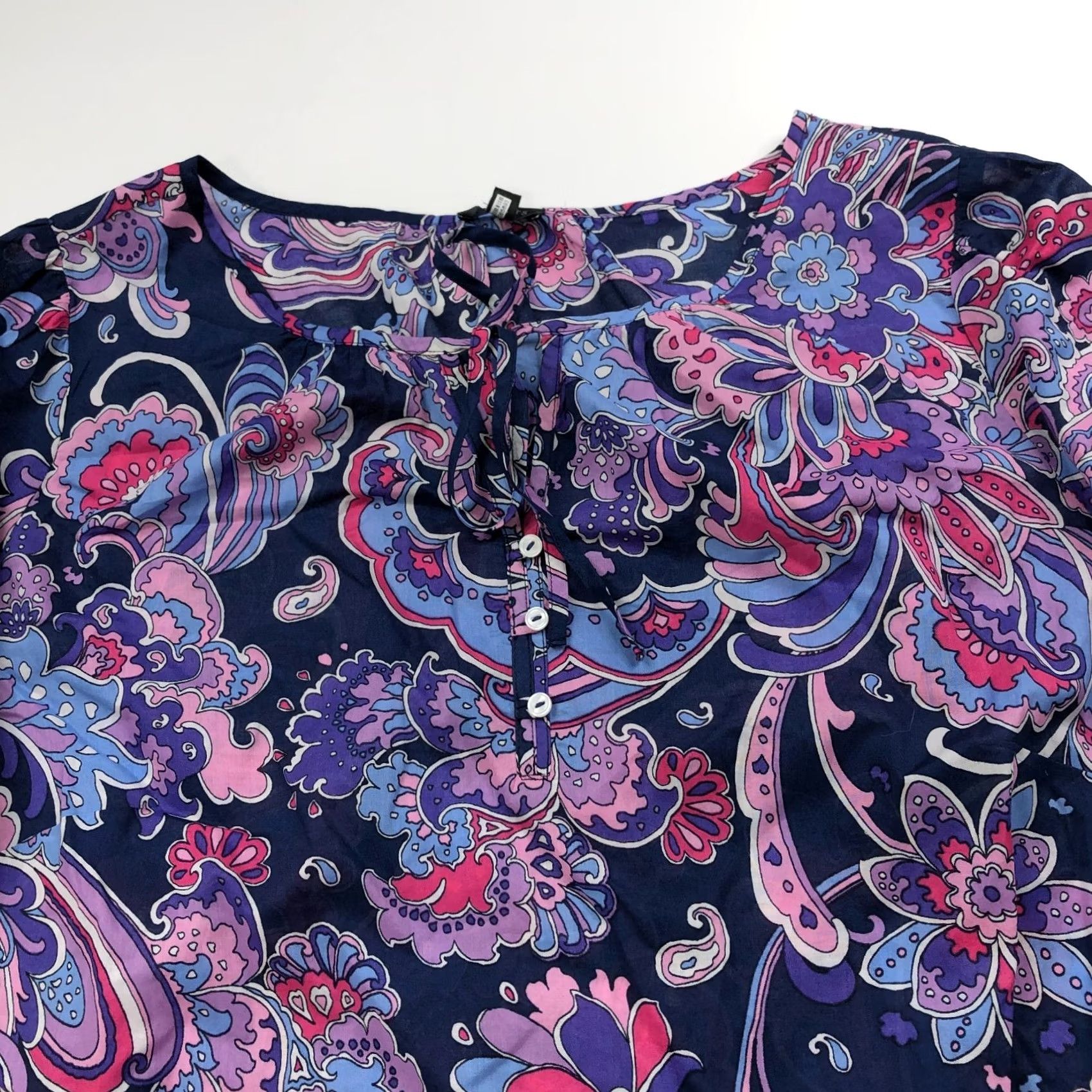 Talbots Talbots Plus 1X Paisley Smock Popover Pullover Button Top Blouse Blue MINT Shirt Womens 1X Paisley Long Sleeve Scoop Neck Button Accent Casual Blouse Size XL / US 12-14 / IT 48-50 - 6 Thumbnail