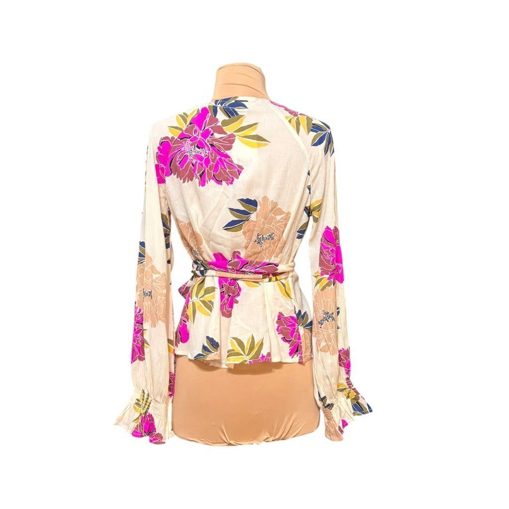 Billabong NEW Printed Floral Wrap Blouse Small CREAM Pink MULTICOLOR B Size S / US 4 / IT 40 - 4 Thumbnail