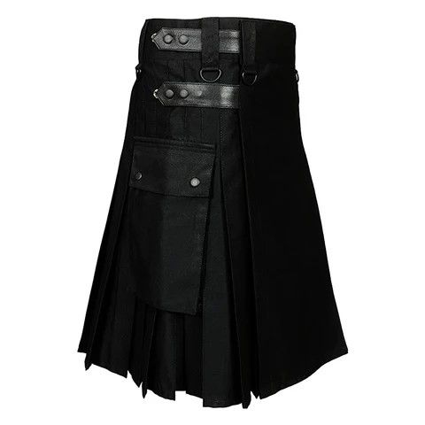 Handmade × Other Cotton Utility Kilt Black with Adjustable Leather Straps Size US 34 / EU 50 - 1 Thumbnail