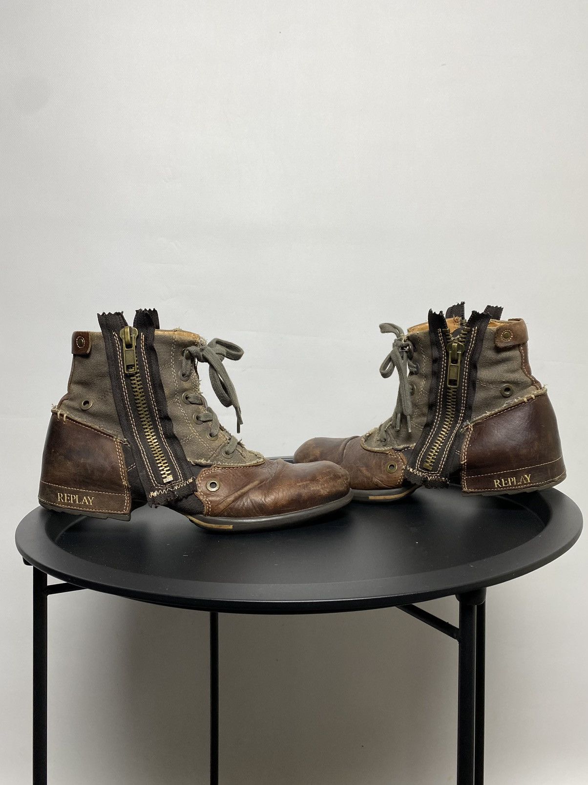 Replay × Vintage Replay Double Zip Distress Leather Boots As98 LGB Rick Vibe Size US 8 / EU 41 - 3 Thumbnail