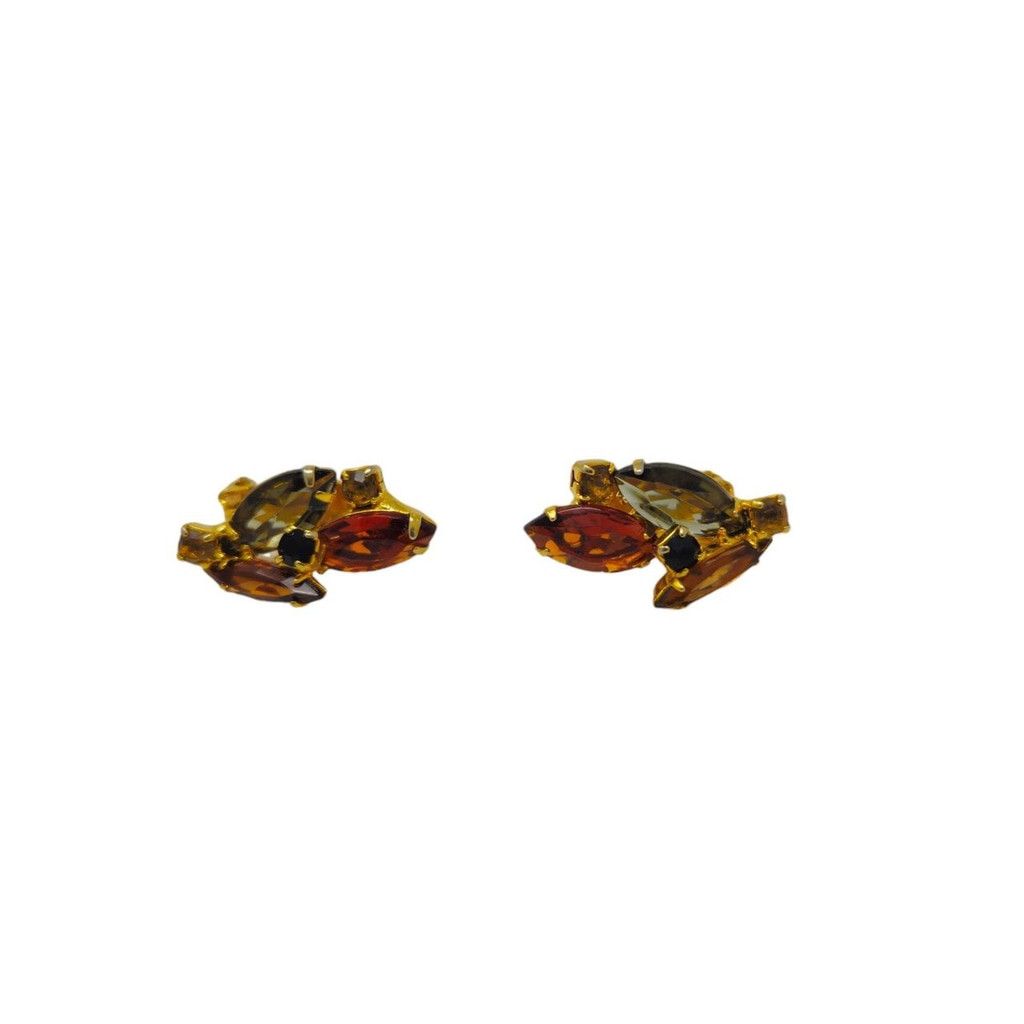Handmade Vintage 1950s–1960s amber rhinestone clip-on earrings Size ONE SIZE - 5 Thumbnail