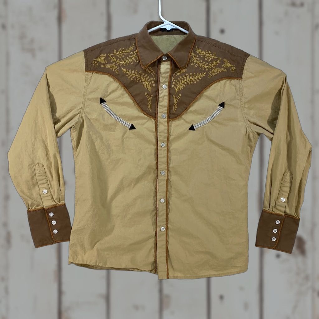 VINTAGE COOFANDY Western Cowboy Shirt Embroidered Button Down Long Sleeve Shirt MN Small