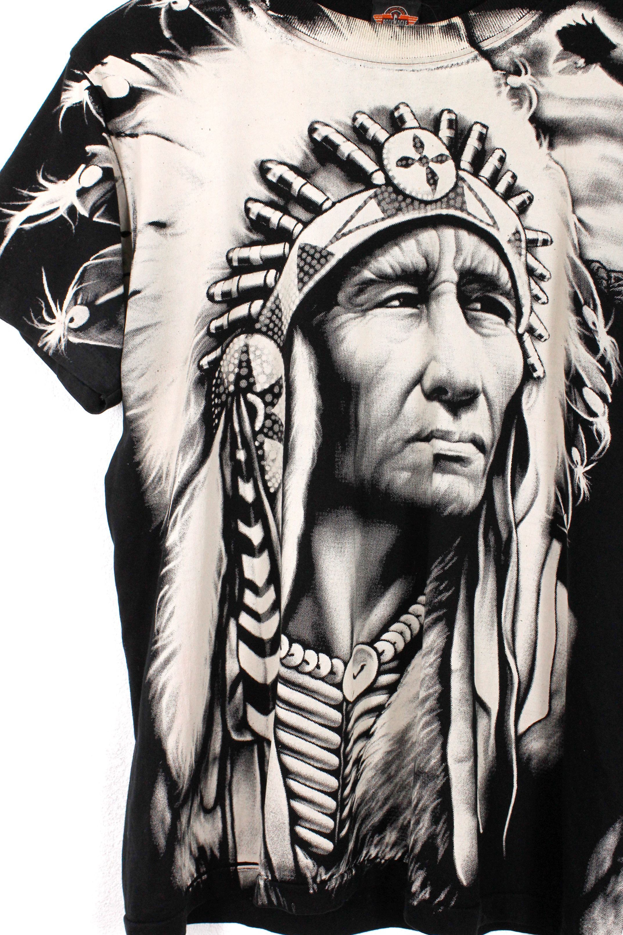 Vintage Vintage Rock Eagle Indian Head All Over Printed Tee 90s Y2K Size US M / EU 48-50 / 2 - 2 Thumbnail