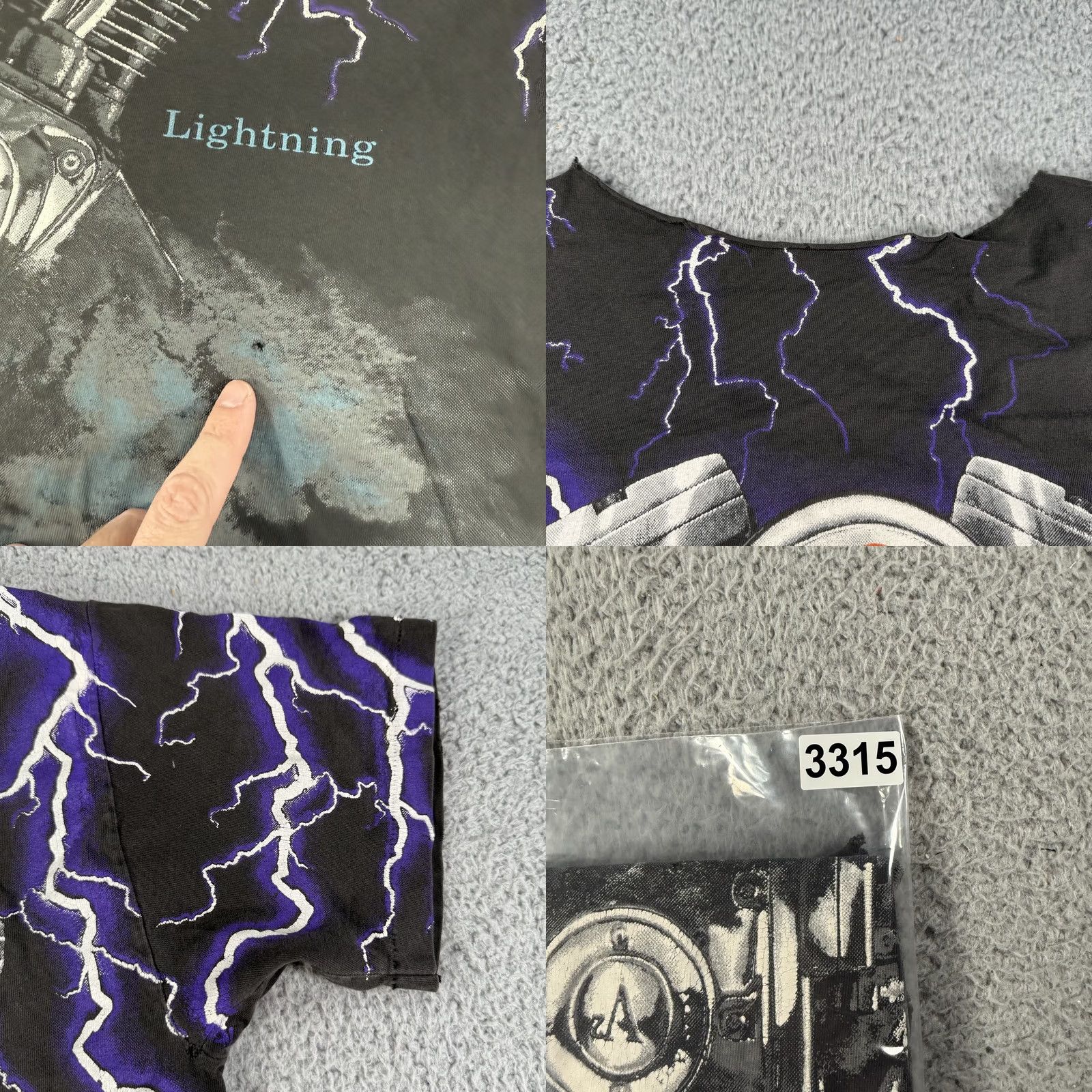 Harley Davidson VINTAGE Harley-Davidson Shirt Mens Large Black Thunder Lightning Engine 90s Distressed Graphic Print Short Sleeve V-Neck T-Shirt Men L USA Used Size US L / EU 52-54 / 3 - 9 Thumbnail