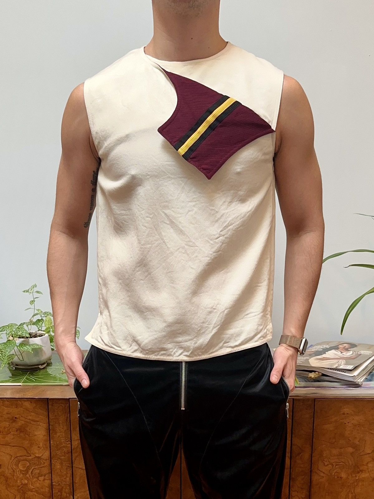 image of Calvin Klein 205W39Nyc x Raf Simons Fw17 Raf Simons X Calvin Klein Stripe Sleeveless Band Top in Cr