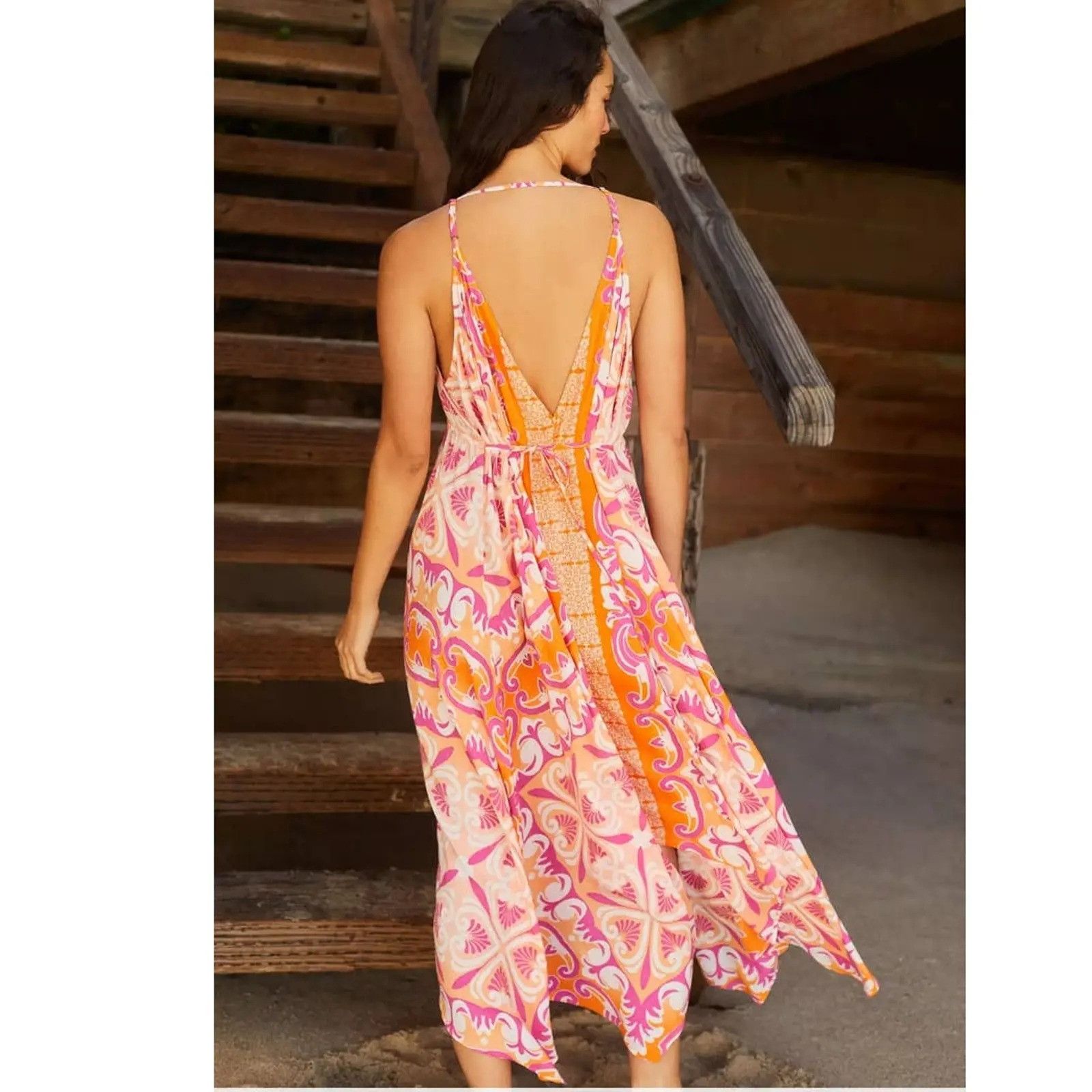 Anthropologie Anthropologie Orange Print Cover-Up Midi Dress Size XS / US 0-2 / IT 36-38 - 3 Thumbnail