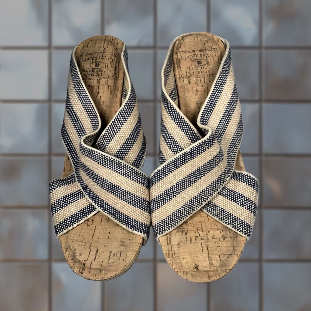 Lucky Brand Lucky Brand Beige Studded Cork Wedge Heel Slip-On Sandals Women’s Sz 7.5 Size US 8 / IT 38 - 1 Thumbnail