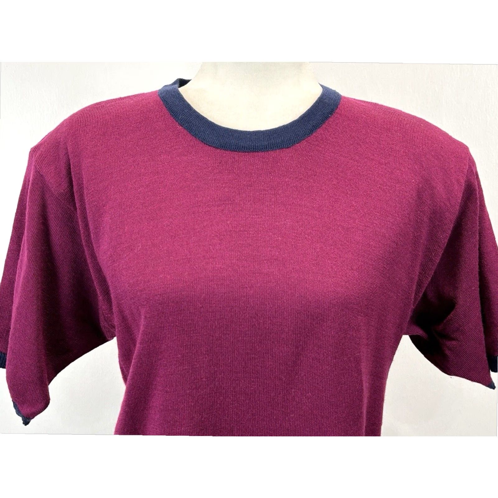 Vintage VINTAGE Bryn Connelly Women's Short Sleeve Knit Sweater Medium Berry Shoulder Pads 90s Classic Winter Size M / US 6-8 / IT 42-44 - 5 Thumbnail