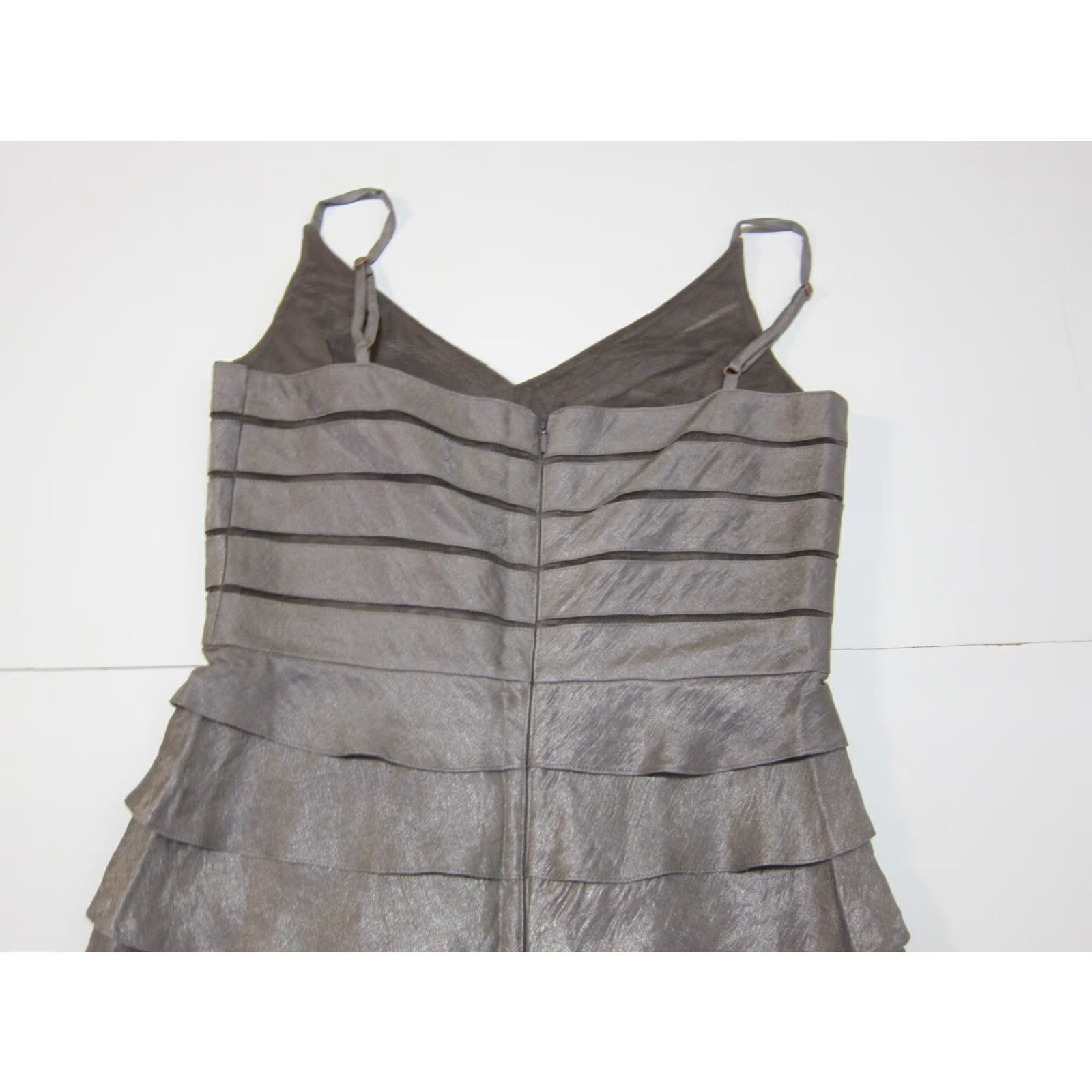 Adrianna Papell Adrianna Papell Grey Rayon Ruffle Spaghetti Strap Long Cocktail Dress Women 10 Size L / US 10 / IT 46 - 5 Thumbnail