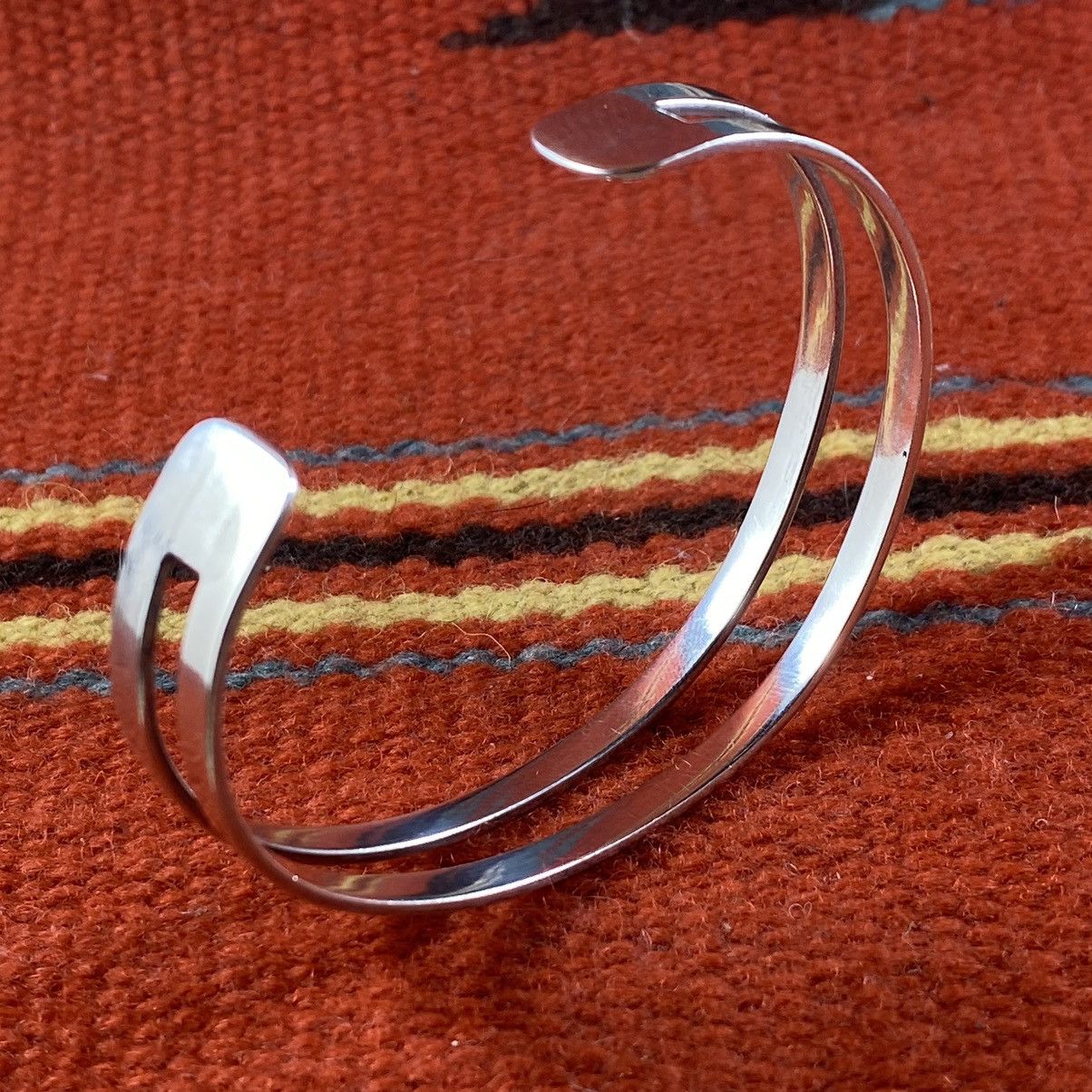 Vintage Vtg Sterling Silver Plain Chunky Double Loop Cuff Western Size ONE SIZE - 5 Thumbnail