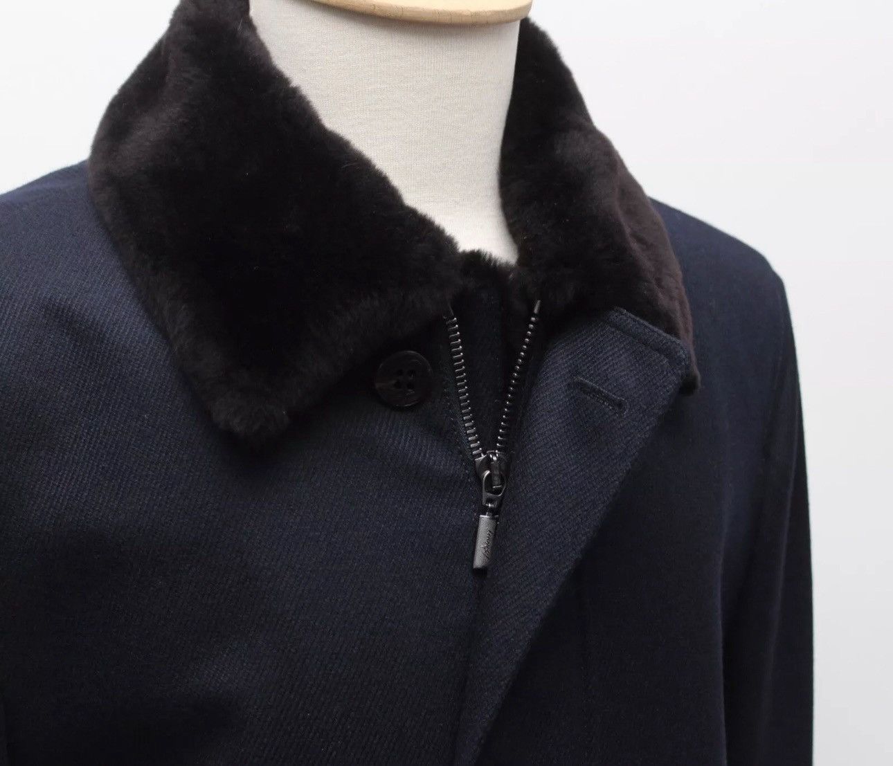 Brioni BRIONI Luxury Wool Long Navy Fur Collar Coat Overcoat fit XL Size US XL / EU 56 / 4 - 3 Thumbnail