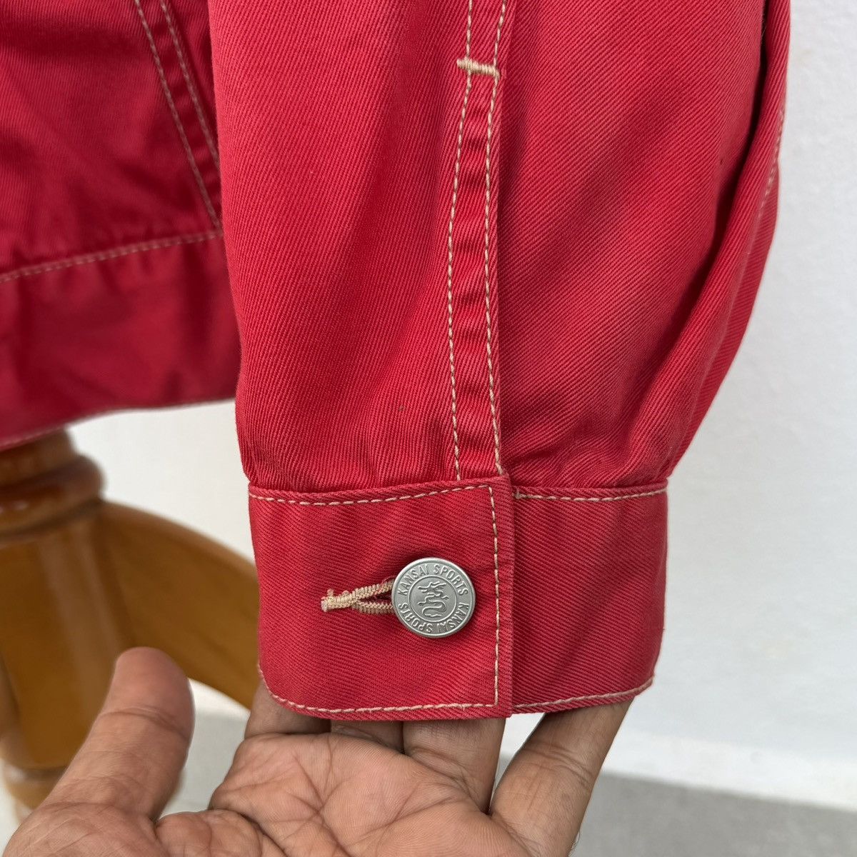 Vintage 🔥VTG Kansai Sports Embroidery Red Denim Trucker Jacket 1997 Size US M / EU 48-50 / 2 - 16 Thumbnail