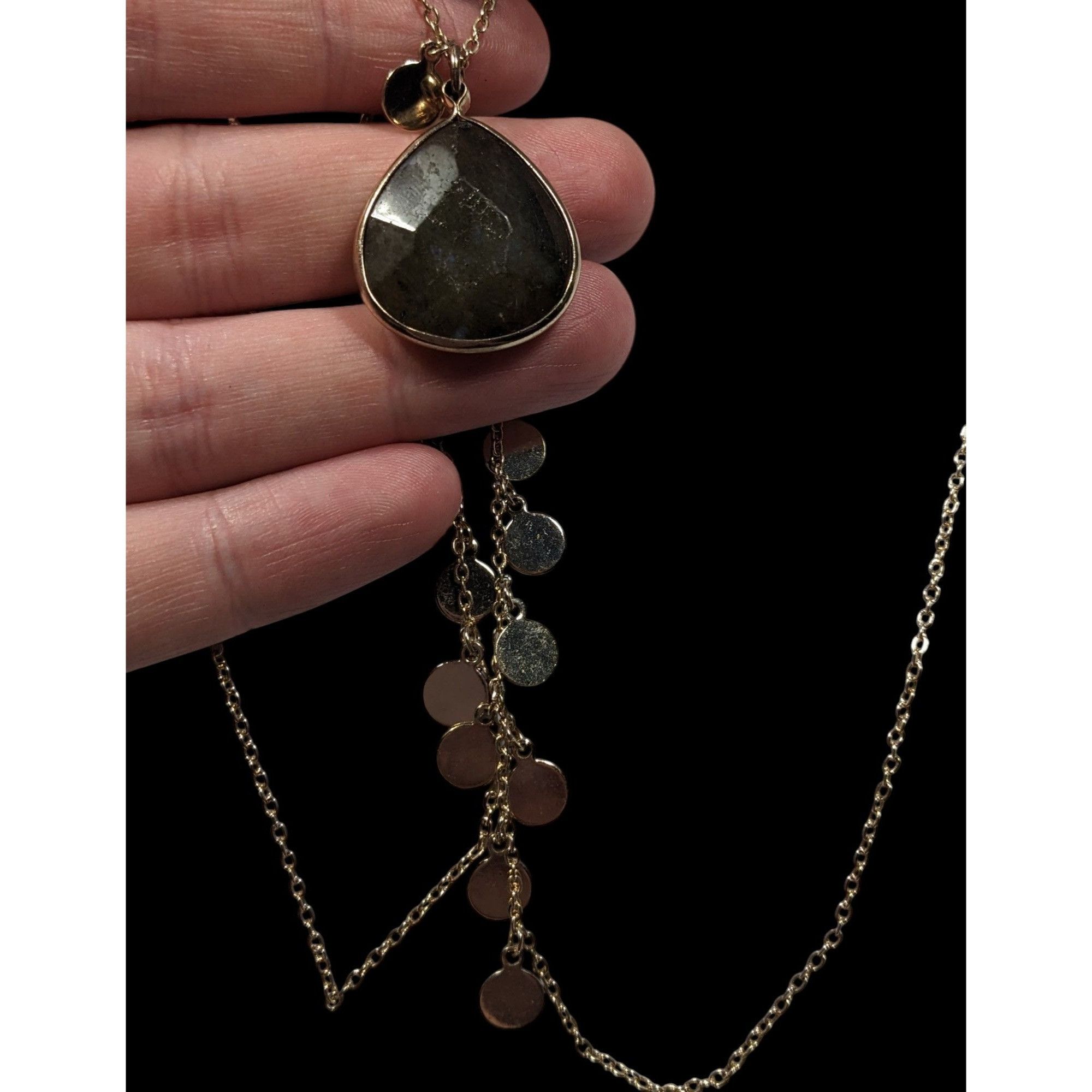 Other Boho Chic Gold Tone Charm Necklace With Teardrop Labradorite Size ONE SIZE - 10 Thumbnail