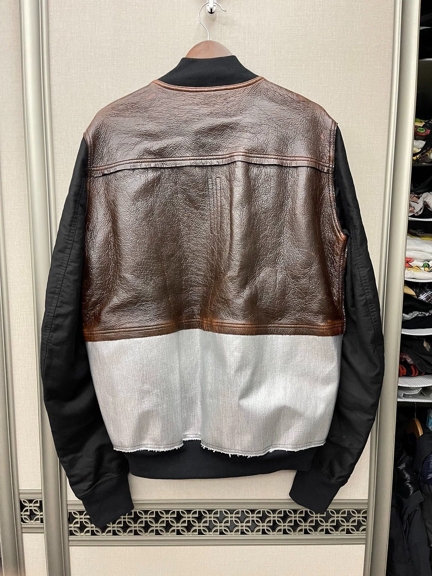 Rick Owens Multi Color Leather Panel Bomber Jacket Size US M / EU 48-50 / 2 - 1 Thumbnail