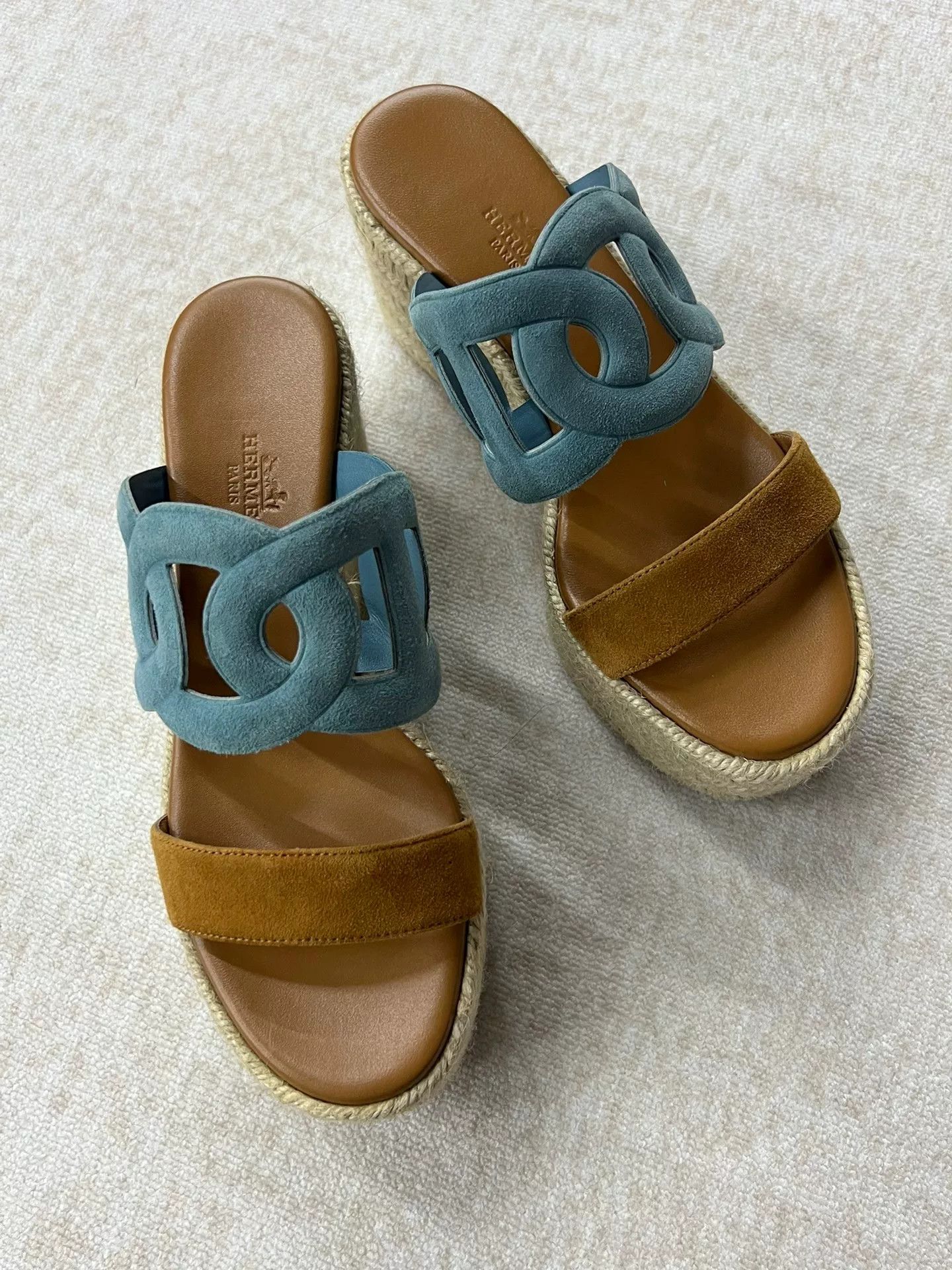 Hermes Hermes Ithea 30 Straw Suede Slippers Size US 5 / IT 35 - 1 Thumbnail