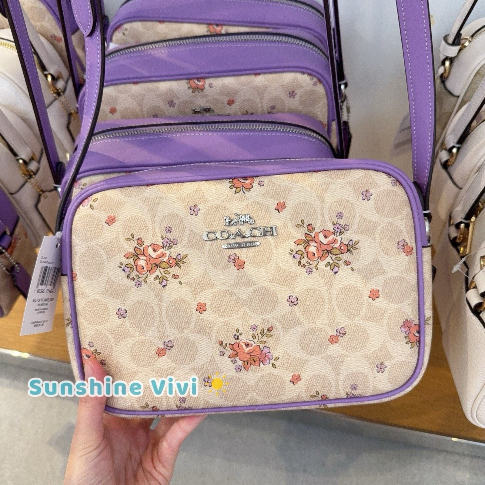 NWT Coach Cat03 Floral Jamie Camera Bag Crossbody Sand, Women's