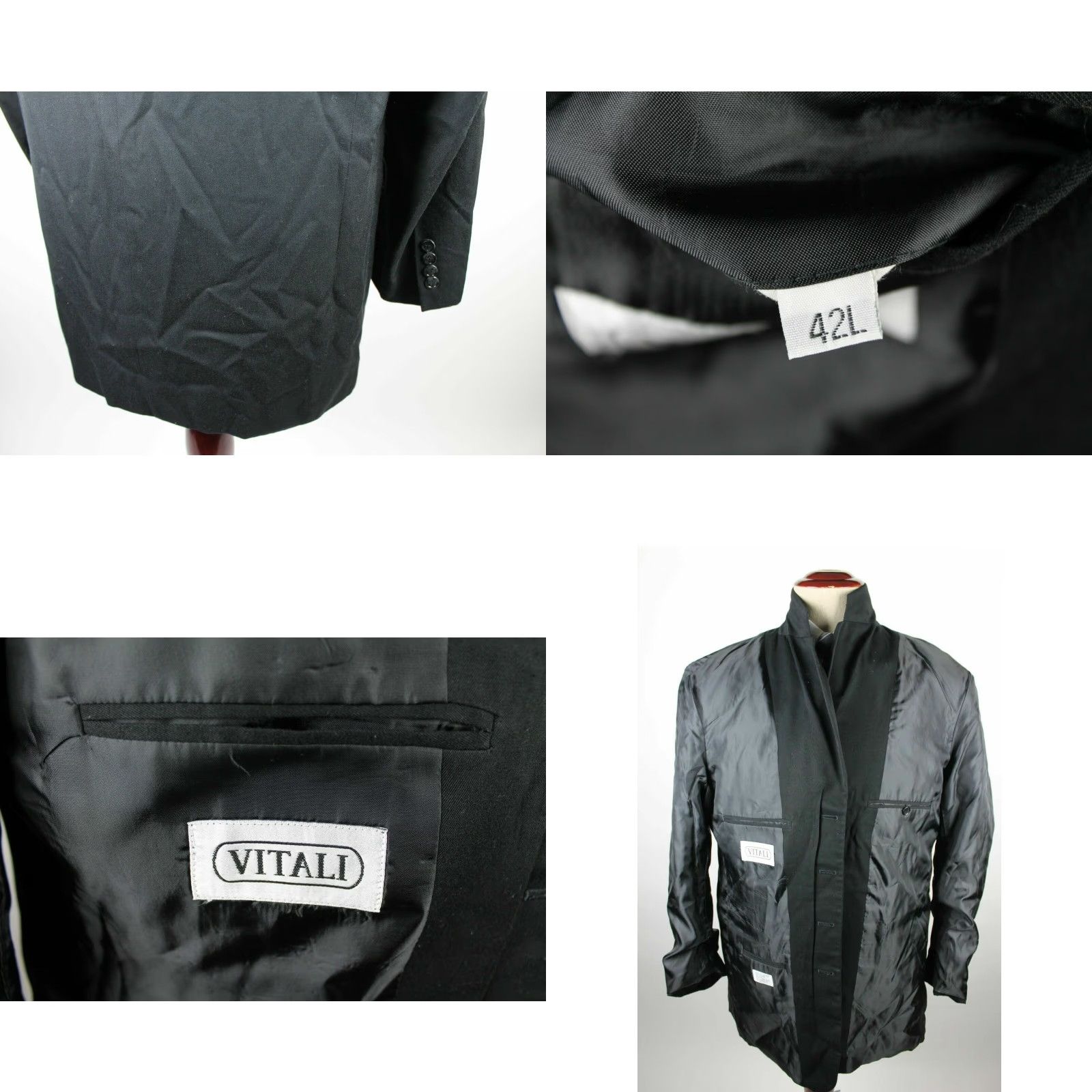 Vintage Vitali Jacket Mens 42L Black Solid Polyester & Rayon Sport Coat Blazer Long 3-Button Business Casual Formal Party/Cocktail Travel Wedding Mens Size 42R - 8 Thumbnail