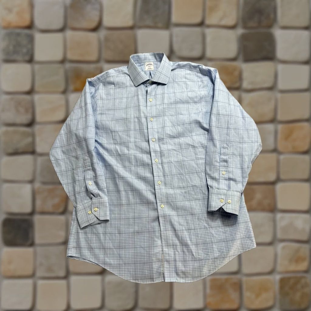 Brooks Brothers Brooks Brothers 346 Dress Shirt Mens 17 Blue Plaid Slim Fit Button Up Shirt Size 46R - 1 Thumbnail