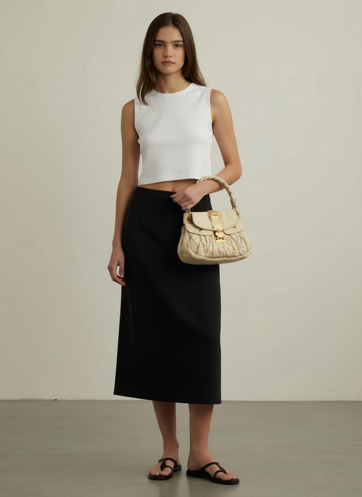 Miu Miu Miu Miu - White Leather Handbag with Braided Handles Size ONE SIZE - 1 Thumbnail