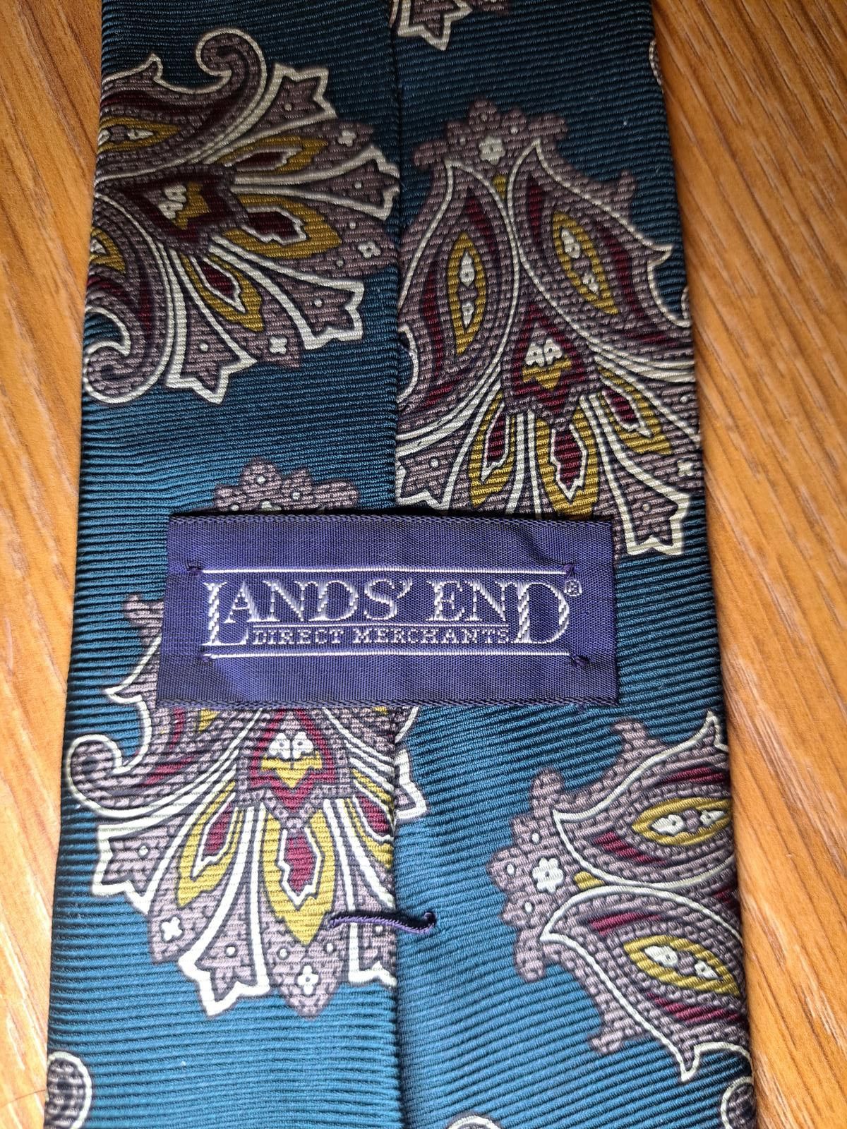 Lands' End Lands End Tie Mens 100% Silk Green Handmade USA Size ONE SIZE - 2 Thumbnail
