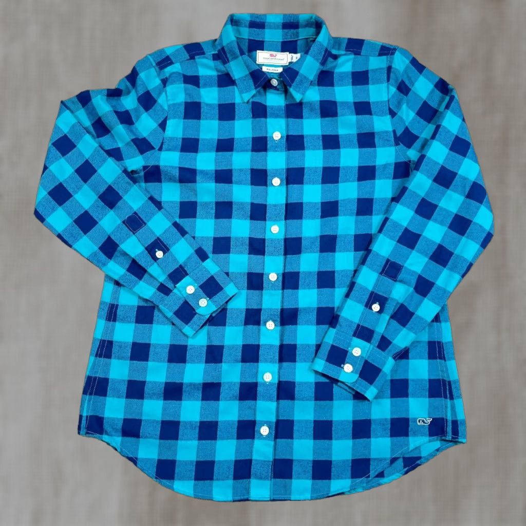 Vineyard Vines Vineyard Vines Shirt Women Size 2 Flannel Buffalo Plaid Teal Blue Preppy Performance Easy Care All Seasons Size XS / US 0-2 / IT 36-38 - 1 Thumbnail