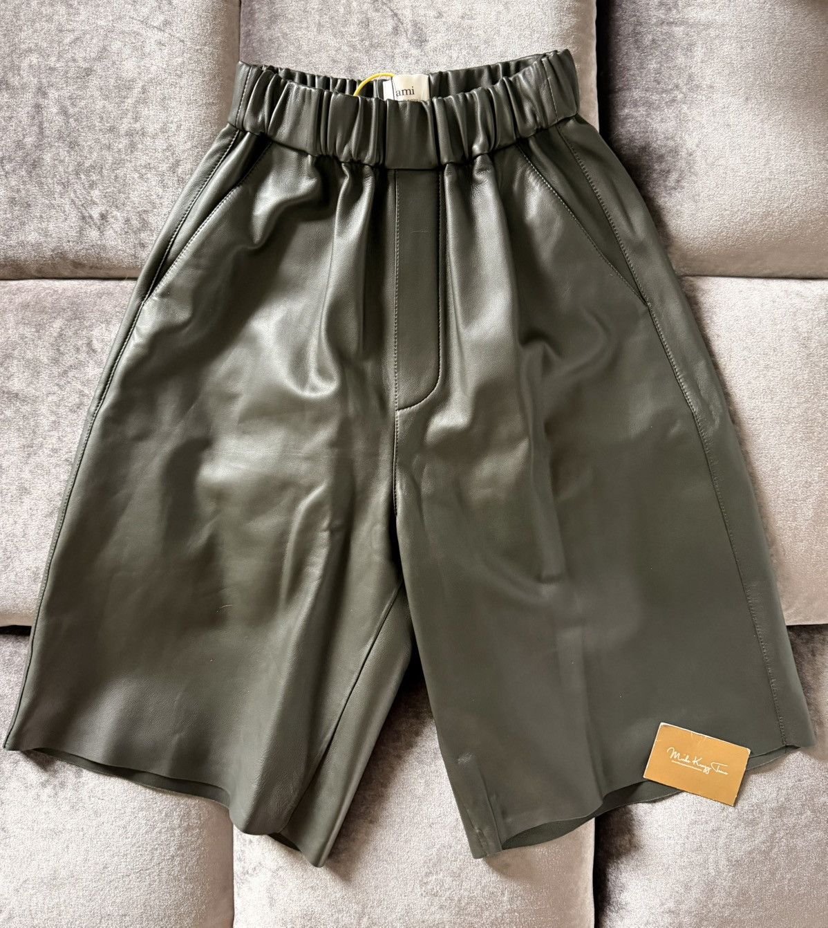 AMI New ! $1160 Ami Paris Dark Olive Green Lamb Leather Bermudas Size US 32 / EU 48 - 1 Thumbnail