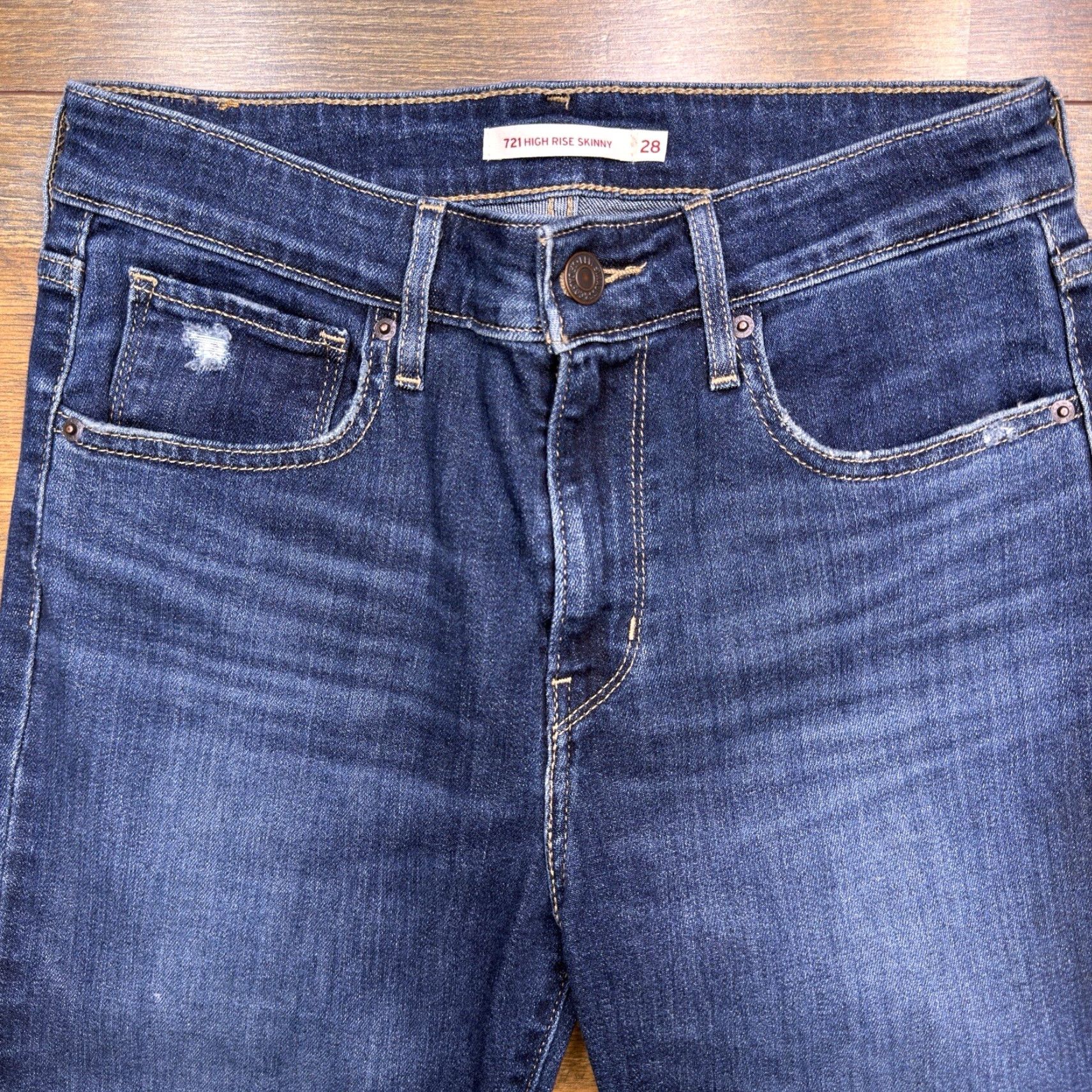 Levi's Levi's 721 High Rise Skinny Jeans Womens 28 Blue Distressed Stretch Denim Slim 5-Pocket Modern Vintage? No (but avoid adding). Size 28" / US 6 / IT 42 - 3 Thumbnail