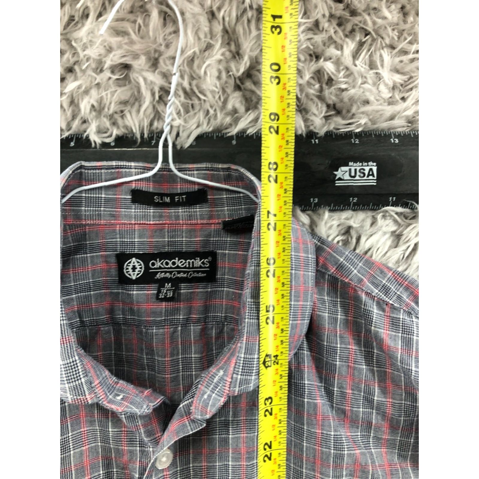 Akademiks Akademiks Slim Fit Shirt Mens M Long Sleeve Spread Collar Gray Plaid Size US M / EU 48-50 / 2 - 5 Thumbnail