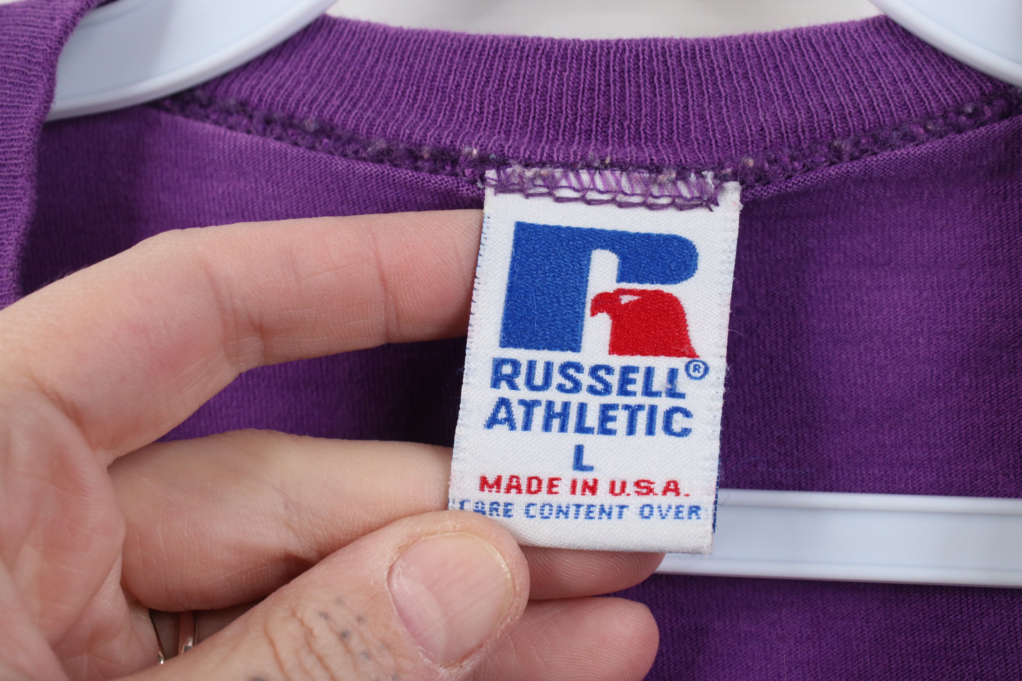 Russell Athletic Vintage 90s Russell Athletic Blank Cotton T-Shirt Purple USA Size US L / EU 52-54 / 3 - 8 Thumbnail