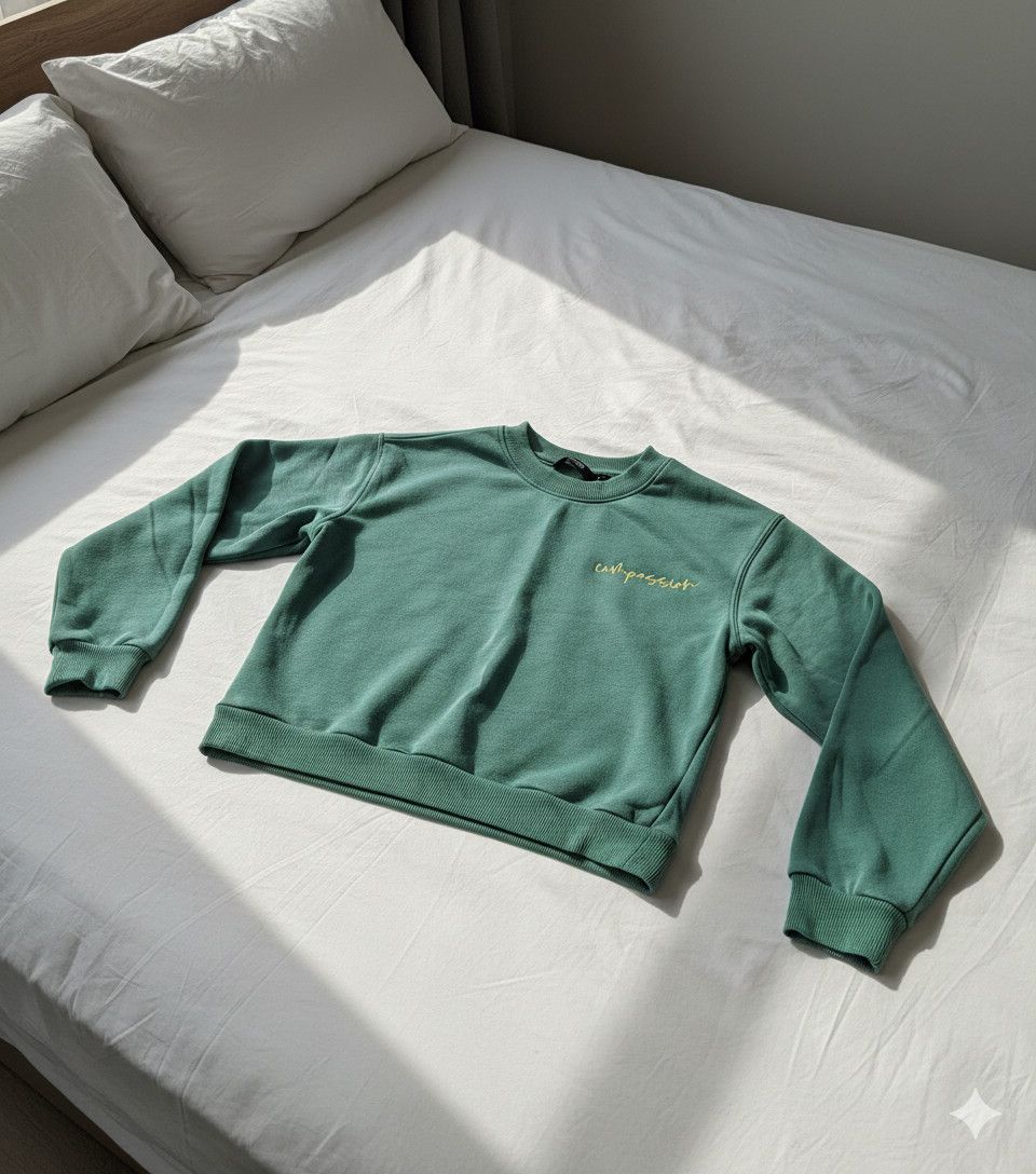 Other Zudio Cropped Ribbed Hem Sweatshirt - Jade Green Size M / US 6-8 / IT 42-44 - 3 Thumbnail