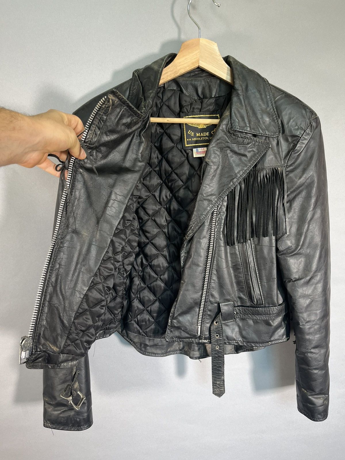 Vintage 1970s / 1980s Vintage Punk Fringe Leather Jacket Made in USA Size XL / US 12-14 / IT 48-50 - 2 Thumbnail