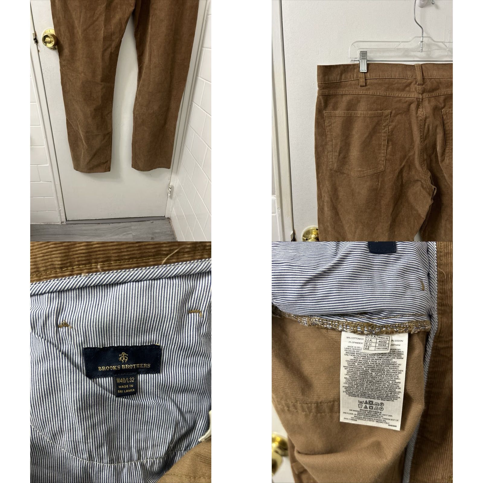 Brooks Brothers Brooks Brothers Mens 40x32 Brown Stretch Straight Leg 5 Pocket Corduroy Pants Size US 40 / EU 56 - 8 Thumbnail