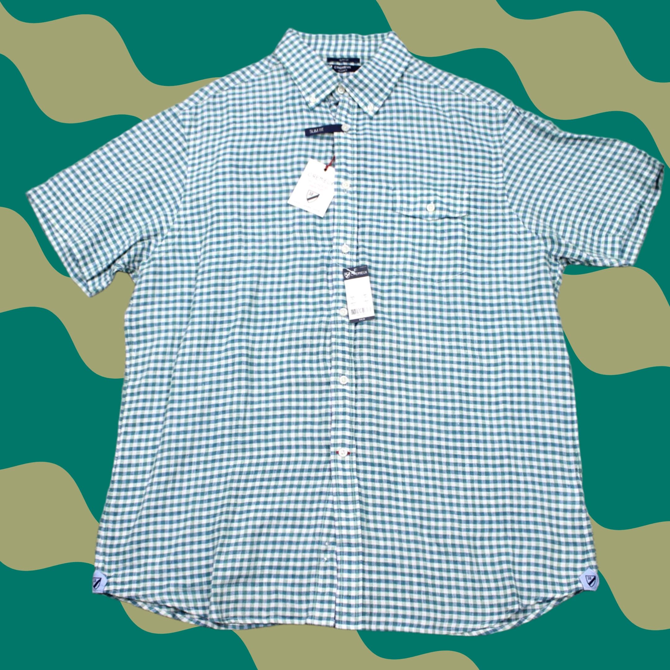 Cremieux Cremieux Long Sleeve Button-Down Shirt Mens Large Green/White Slim Fit Linen Cotton Check NWT S/S Button-Up Shirt Size US L / EU 52-54 / 3 - 1 Thumbnail